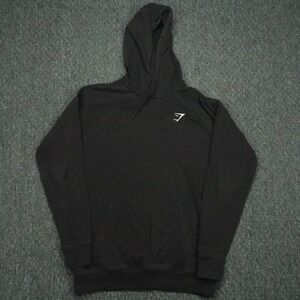 Gymshark Hoodie Mens Medium Black Pullover Pockets Fitness Gym Training